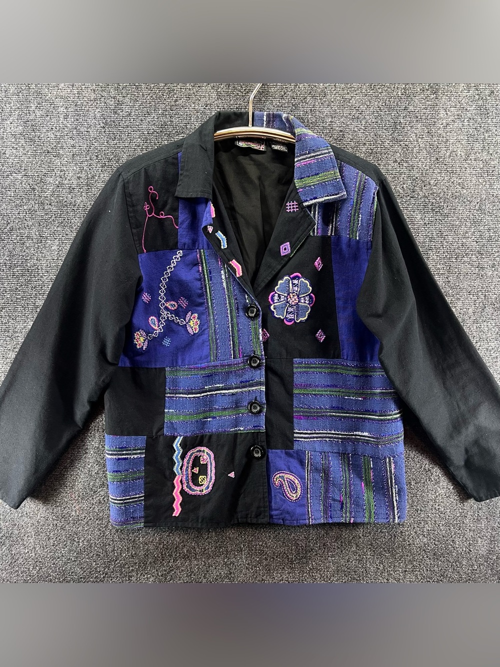 New Identity Floral‎ Embroidered Patchwork Jacket Sz M Colorful Artsy Grandma